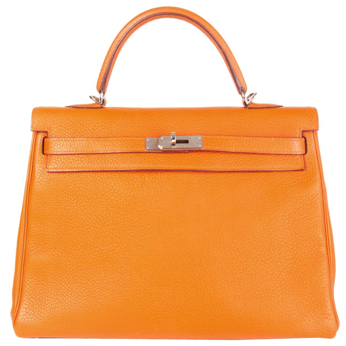 HERMES Potiron orange Clemence leather KELLY 35 RETOURNE Bag