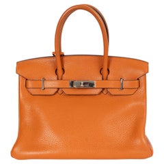 HERMES Potiron orange Togo leather BIRKIN 30 Tote Bag w PHW