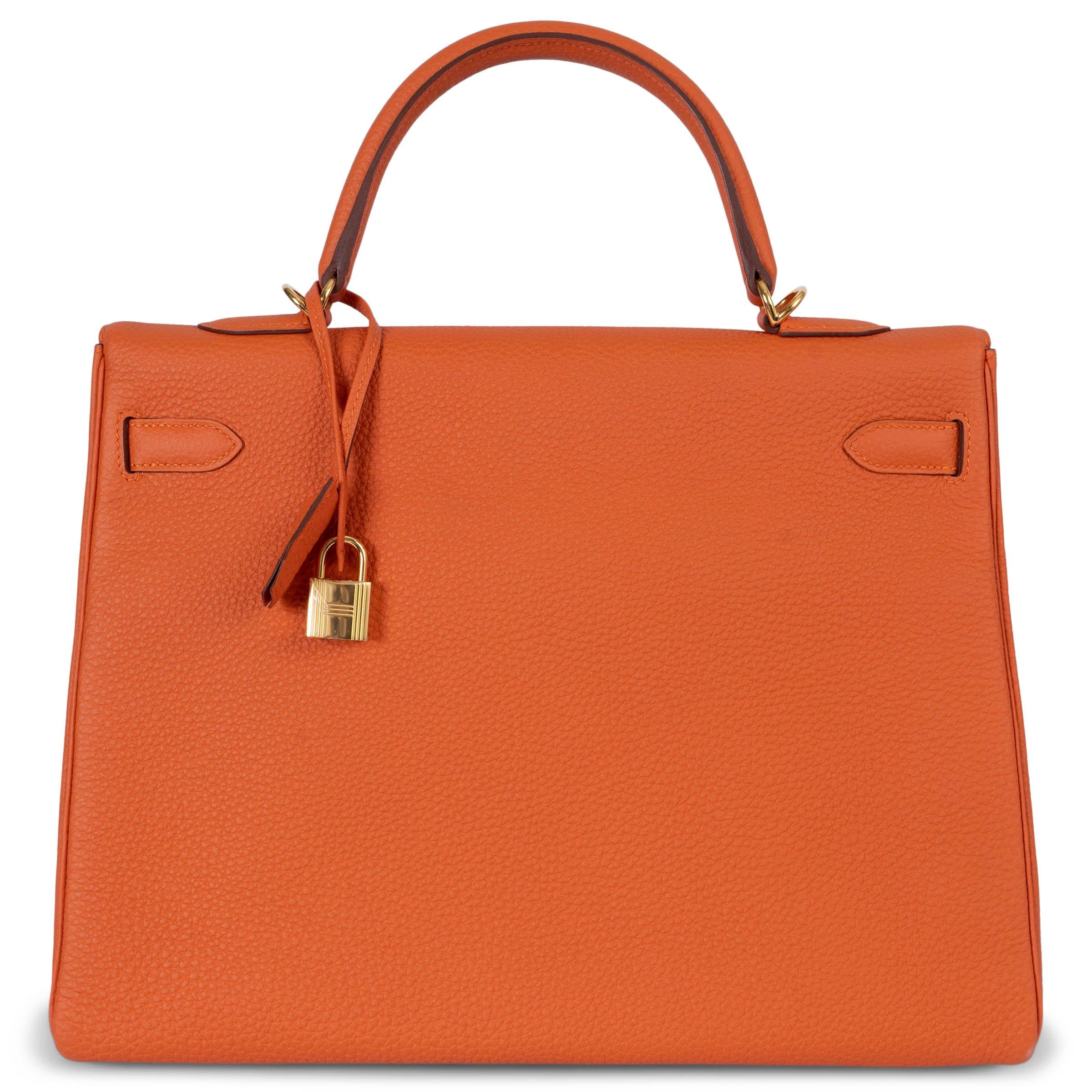 HERMES Potiron naranja Togo cuero KELLY 35 RETOURNE Bolso Ghw Naranja en venta