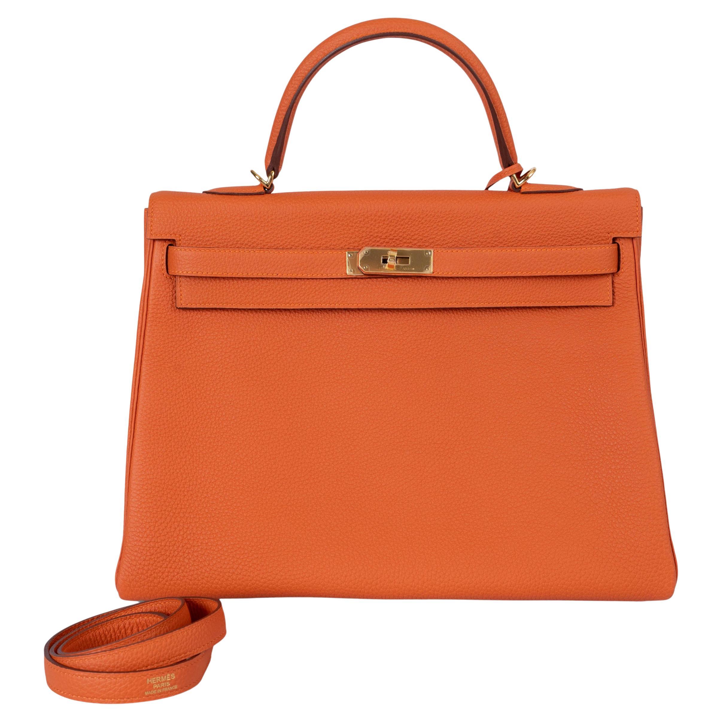 HERMES Potiron naranja Togo cuero KELLY 35 RETOURNE Bolso Ghw en venta