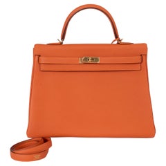 HERMES Potiron naranja Togo cuero KELLY 35 RETOURNE Bolso Ghw