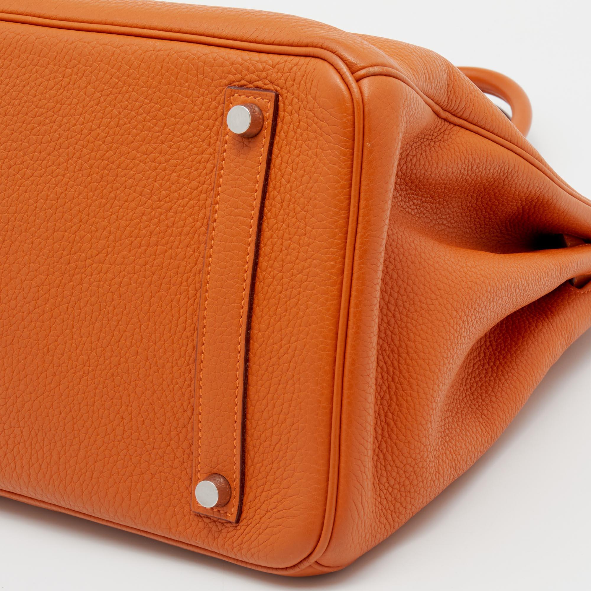 Potiron Taurillon Clemence Birkin 35 Tasche aus Leder mit Palladium-Finish 12