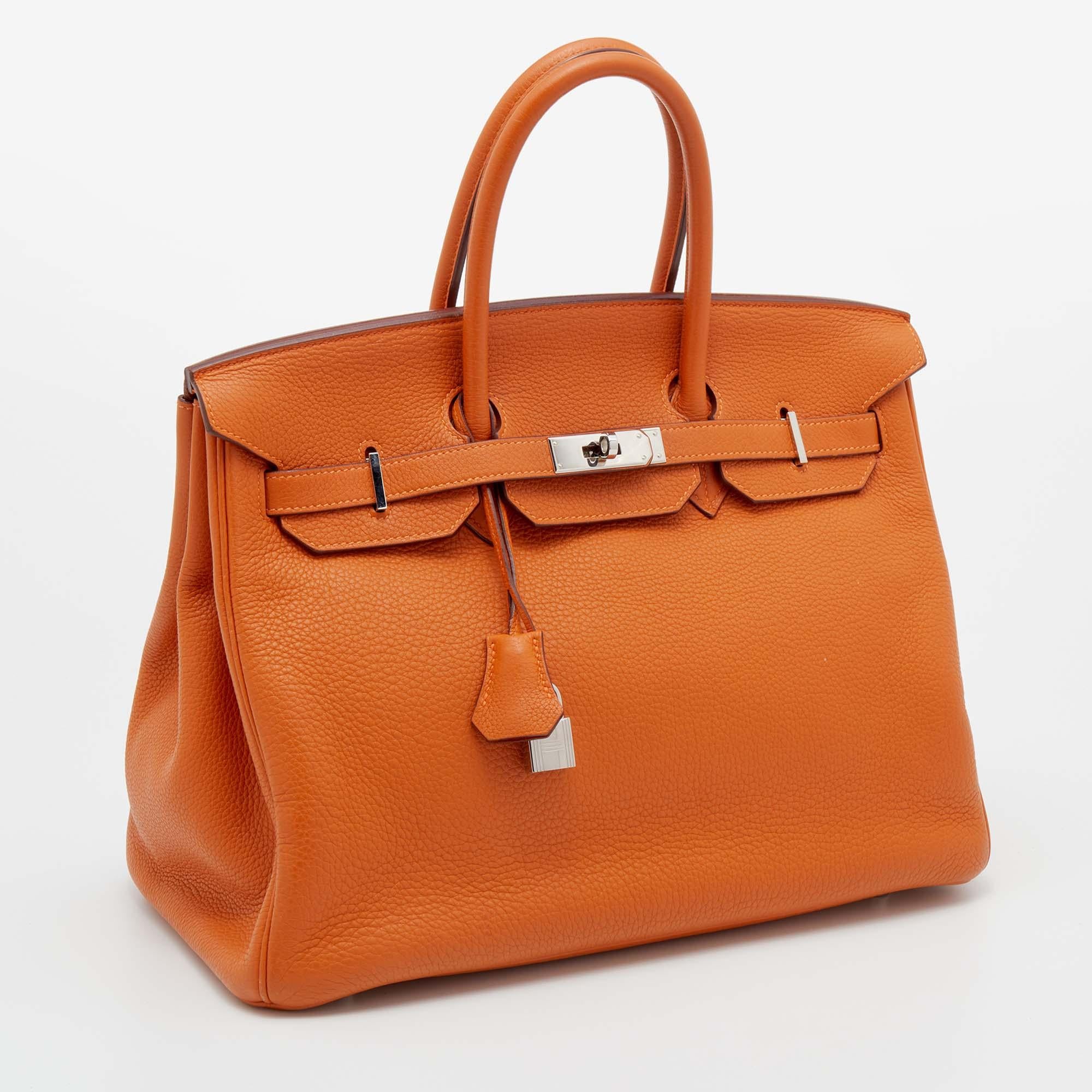 Potiron Taurillon Clemence Birkin 35 Tasche aus Leder mit Palladium-Finish im Zustand „Gut“ in Dubai, Al Qouz 2