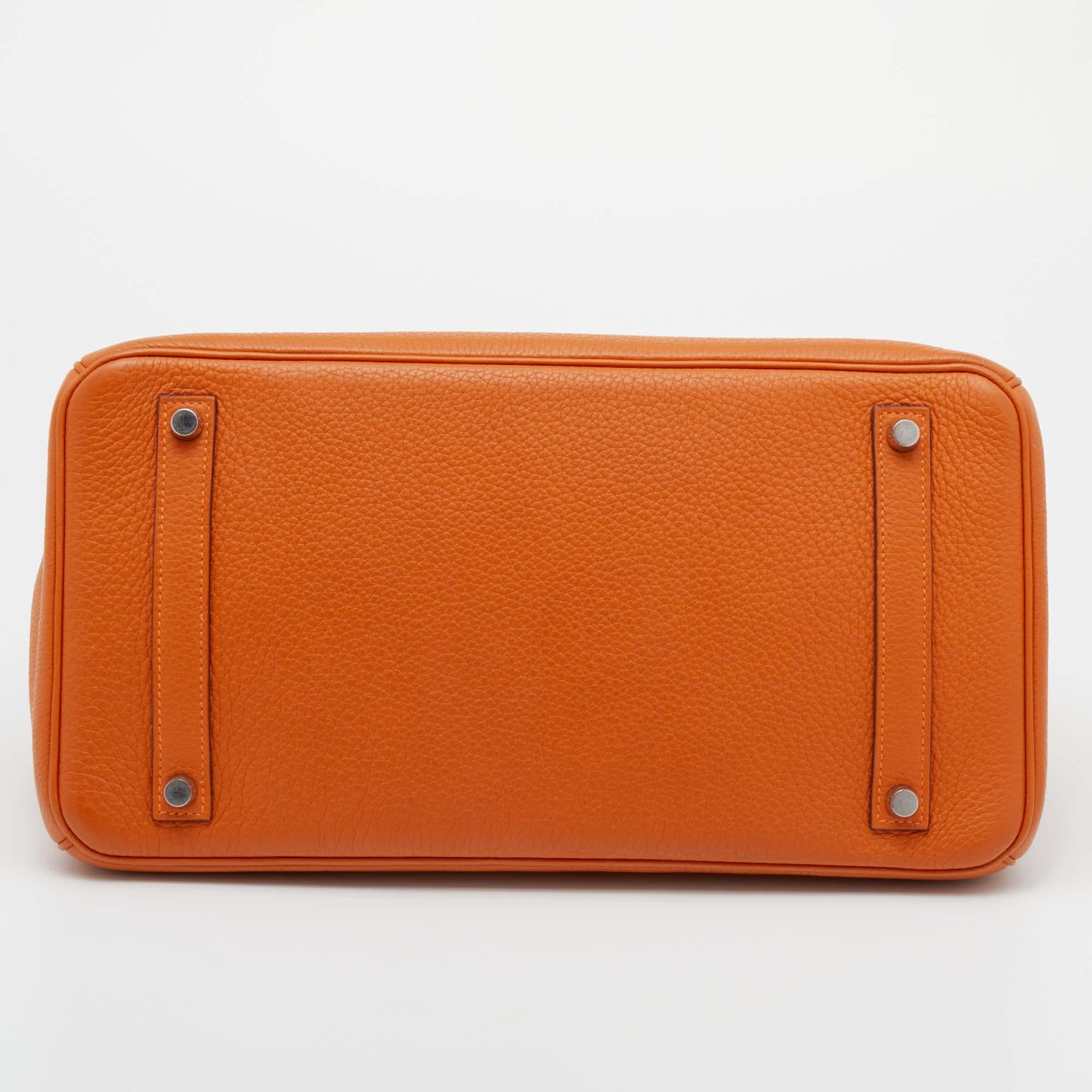 Orange Hermes Potiron Taurillon Clemence Leather Palladium Finish Birkin 35 Bag