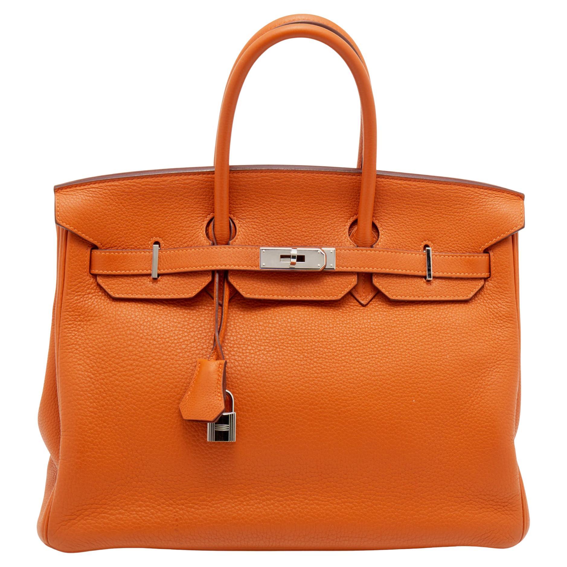 Hermes Potiron Taurillon Clemence Leather Palladium Finish Birkin 35 Bag