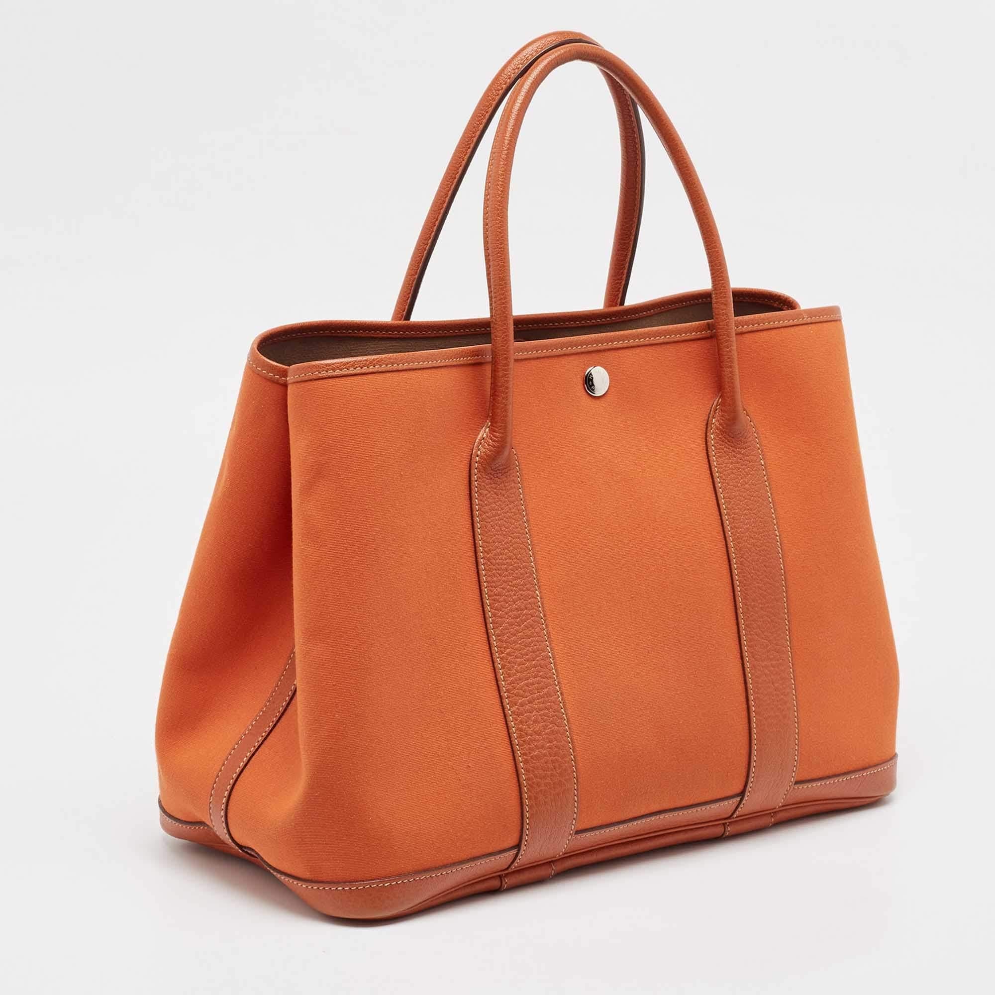 Orange Hermes Potiron Toile and Negonda Leather Garden Party 36 Bag For Sale