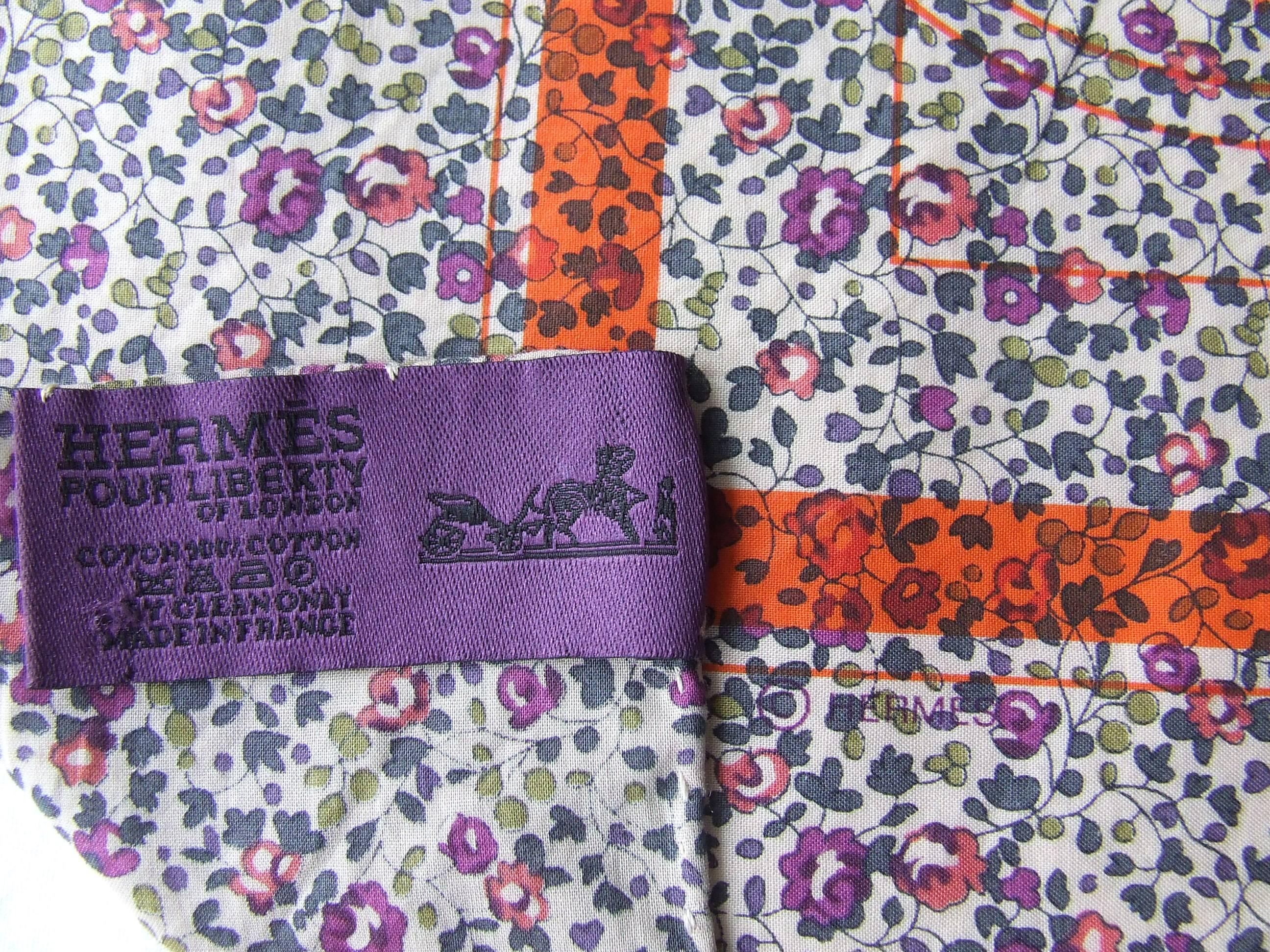 Hermès Liberty Ex Libris Logo Tana Lawn Flower Print Ltd Ed Cotton Scarf  1