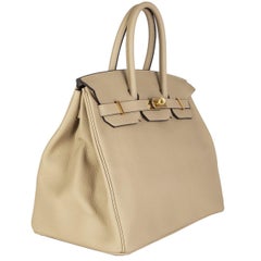 HERMES Poussiere beige & Gold leather BIRKIN 35 Tote Bag
