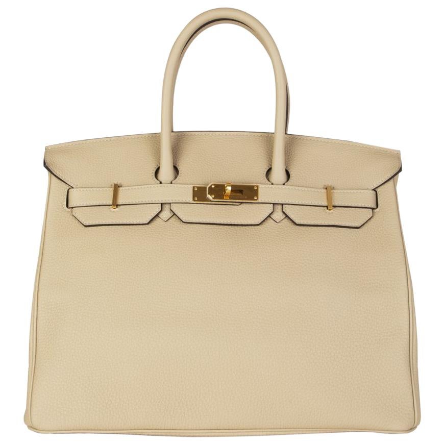 HERMES Poussiere beige & Gold leather BIRKIN 35 Tote Bag