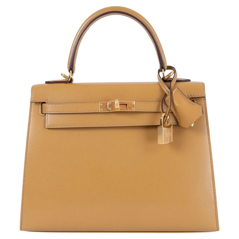 HERMES Poussiere beige Tadelakt leather KELLY 25 SELLIER Bag Ghw