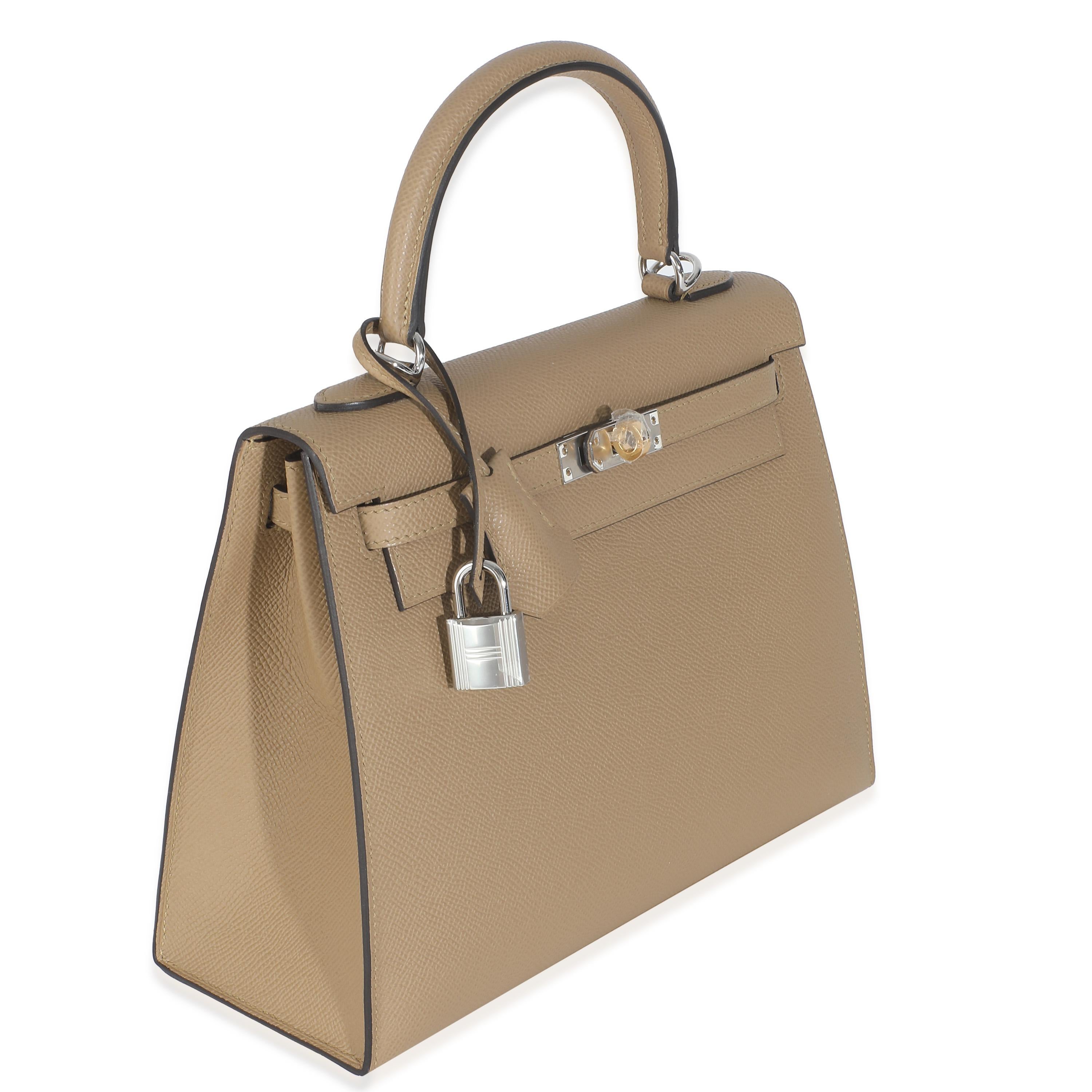 Brown Hermès Poussiere Epsom Sellier Kelly 25 EHW For Sale