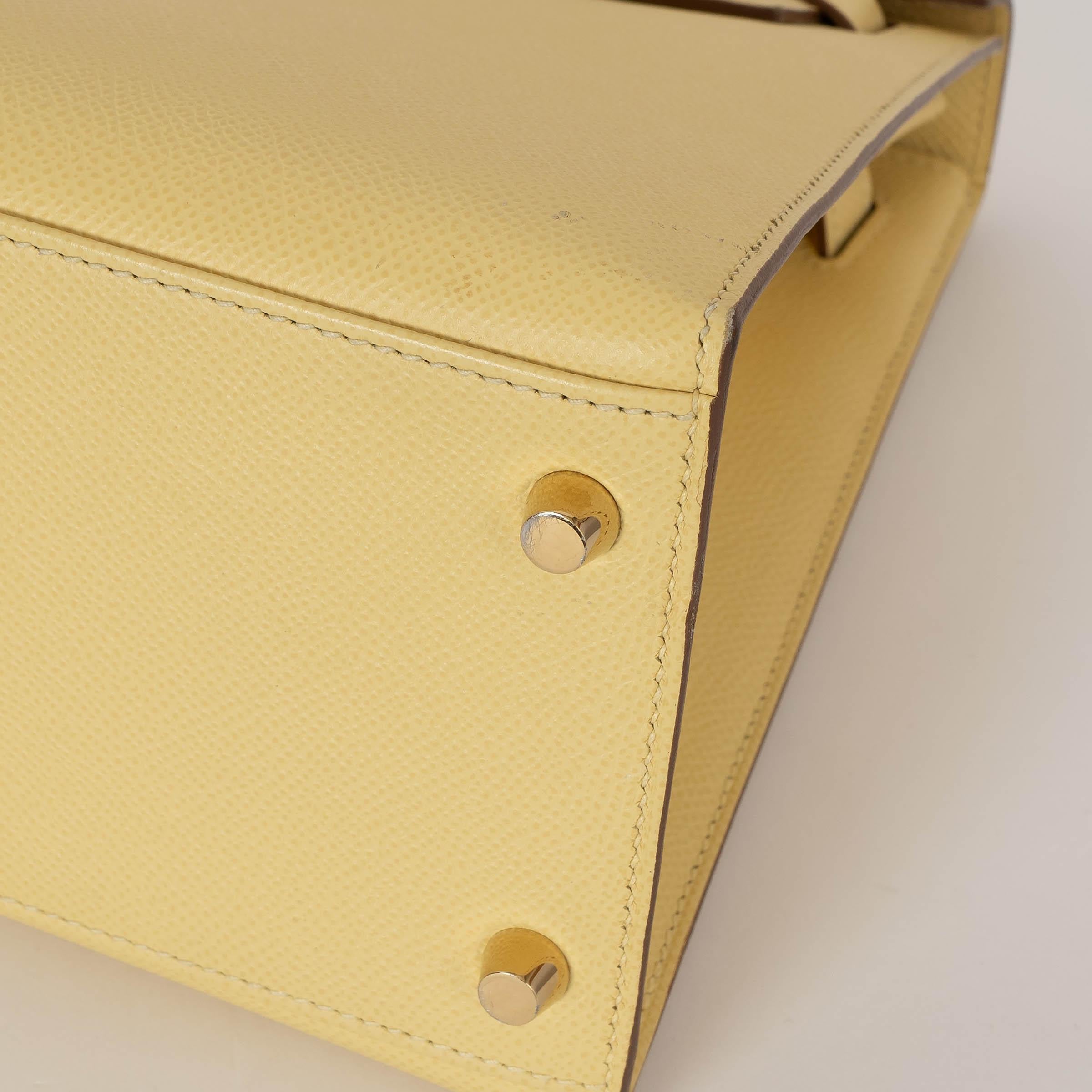 HERMES Poussin yellow Epsom leather KELLY 28 SELLIER Bag Ghw For Sale 6