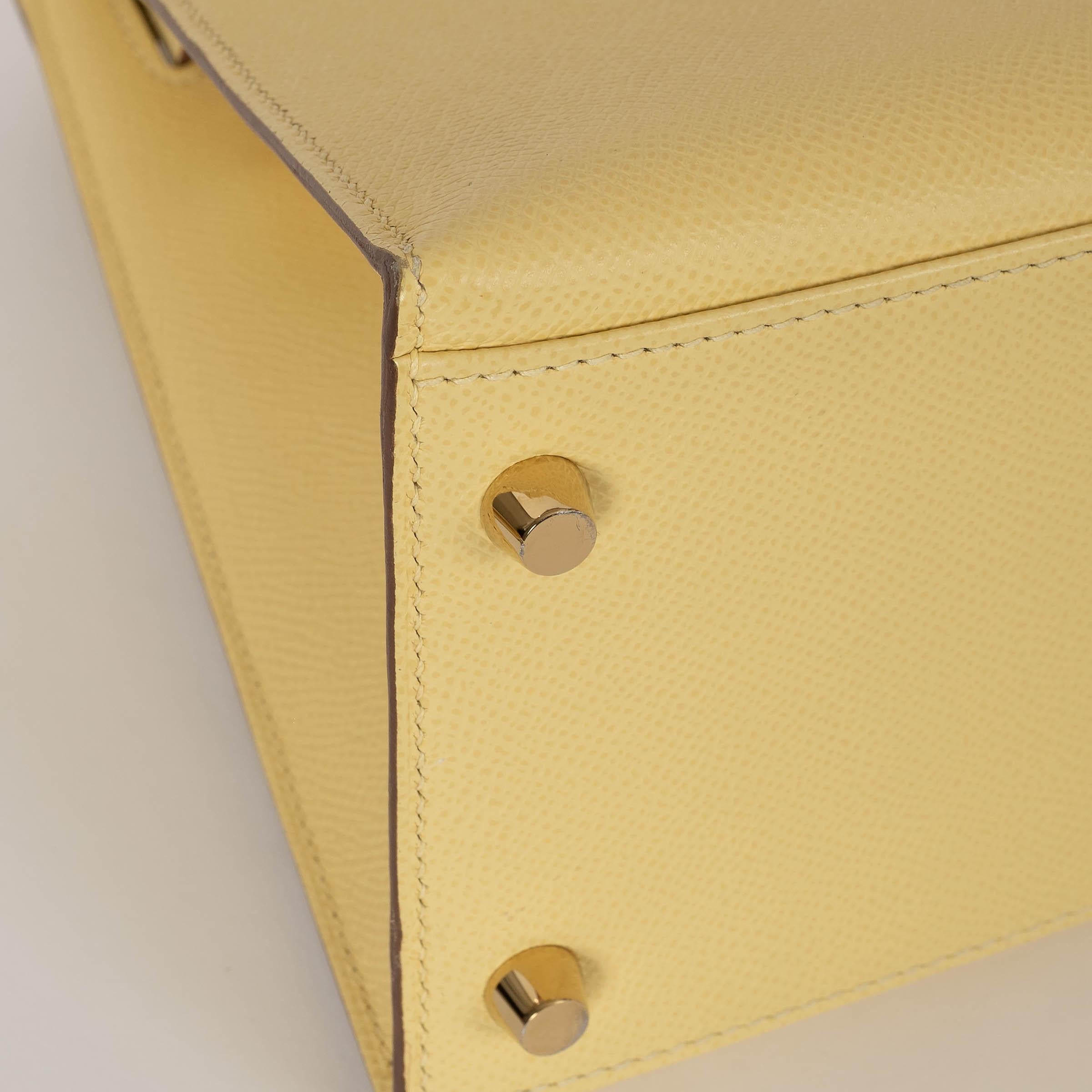 HERMES Poussin yellow Epsom leather KELLY 28 SELLIER Bag Ghw For Sale 7