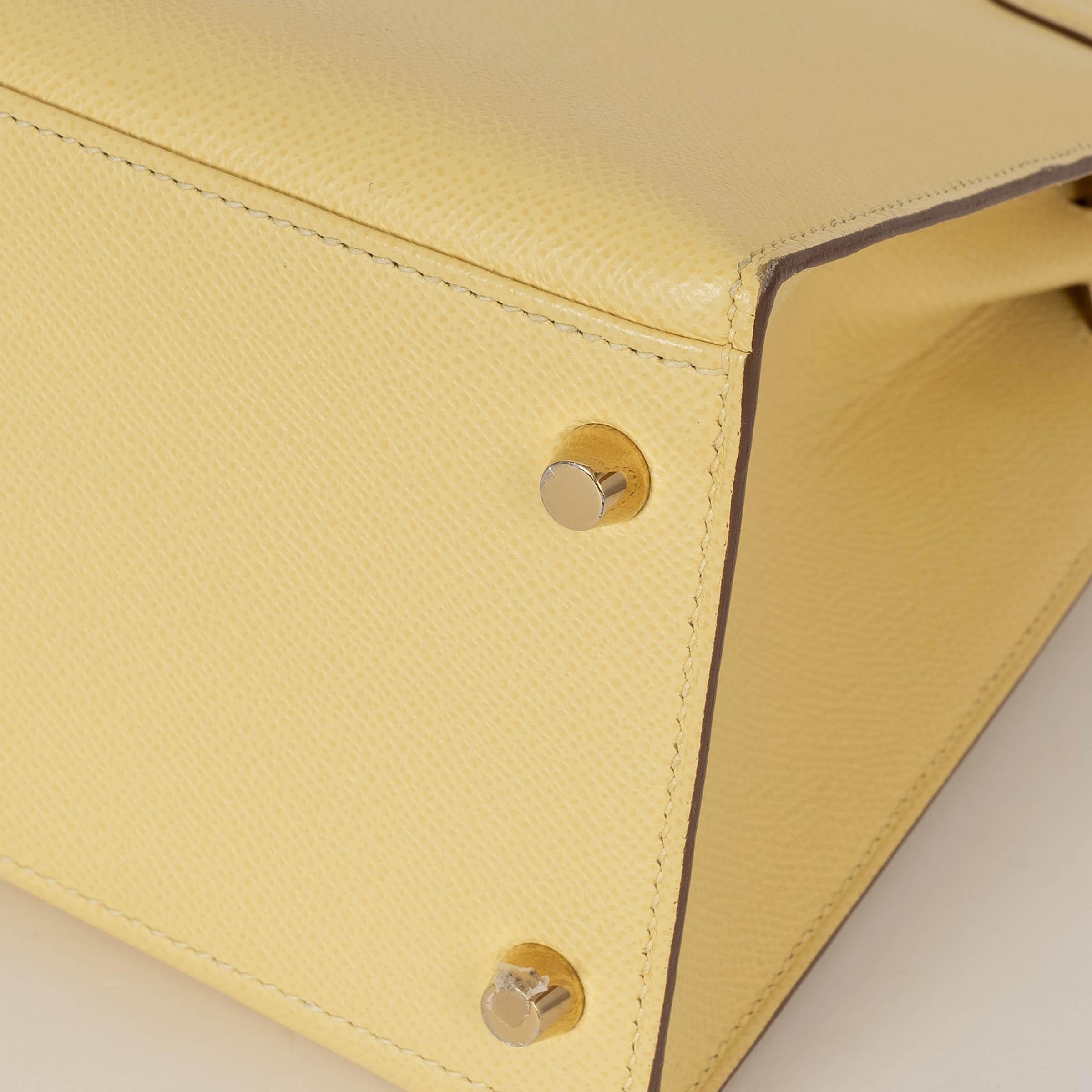 HERMES Poussin yellow Epsom leather KELLY 28 SELLIER Bag Ghw For Sale 8