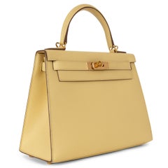 HERMES Poussin yellow Epsom leather KELLY 28 SELLIER Bag Ghw