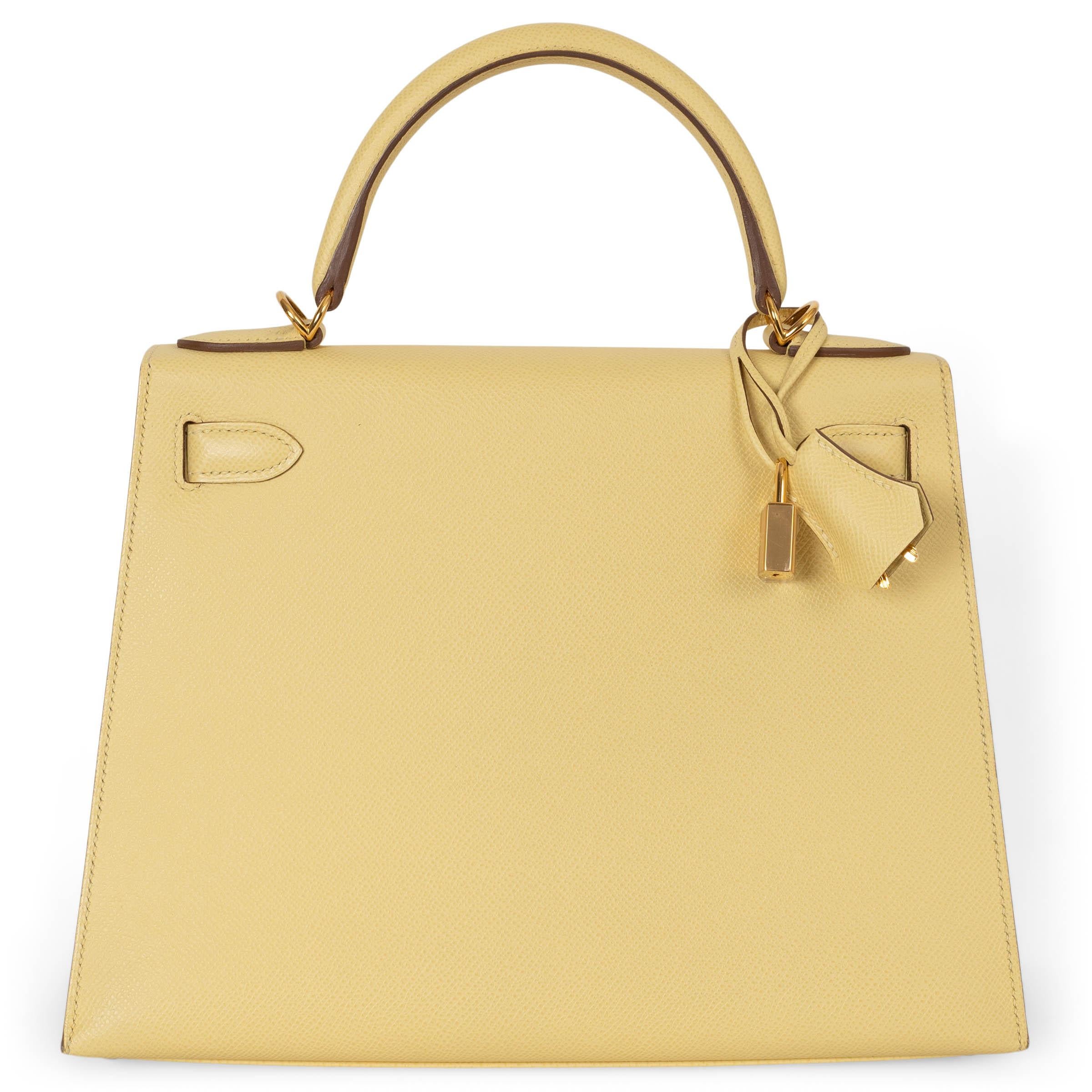 Yellow HERMES Poussin yellow Epsom leather KELLY 28 SELLIER Bag Ghw For Sale