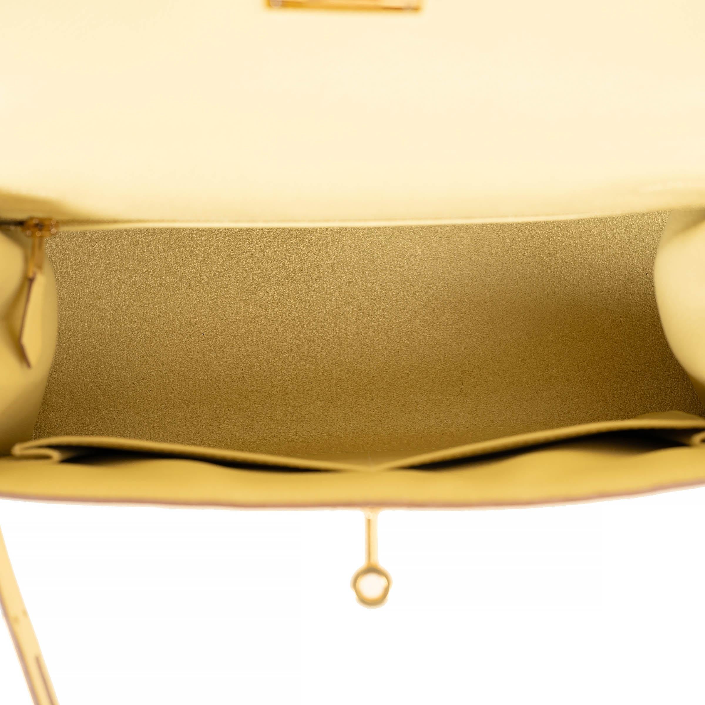 HERMES Poussin yellow Epsom leather KELLY 28 SELLIER Bag Ghw For Sale 1