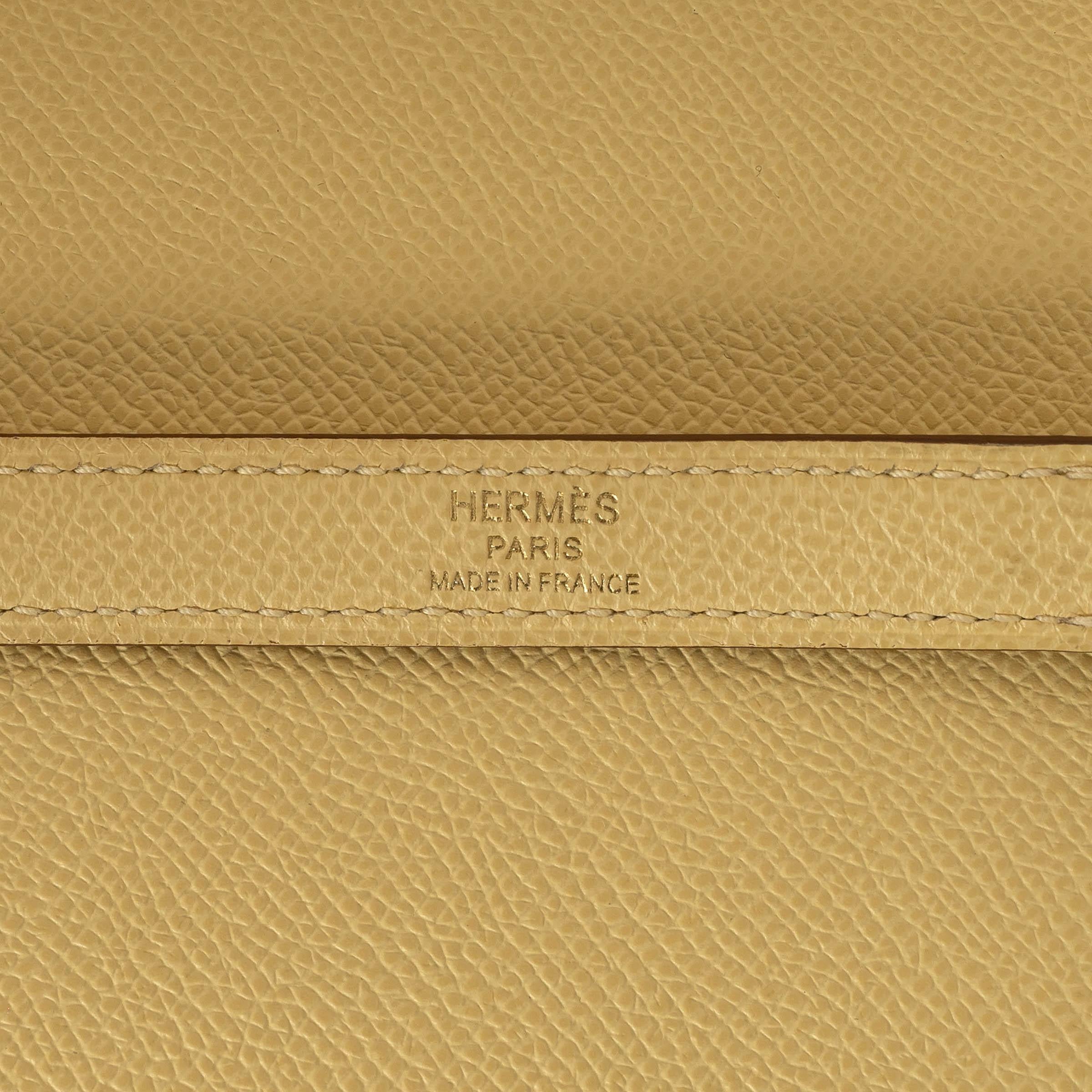 HERMES Poussin yellow Epsom leather KELLY 28 SELLIER Bag Ghw For Sale 2