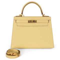 HERMES Poussin yellow Epsom leather KELLY 28 SELLIER Bag Ghw