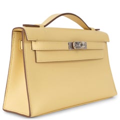 HERMES Poussin yellow Swift leather KELLY POCHETTE Bag Phw