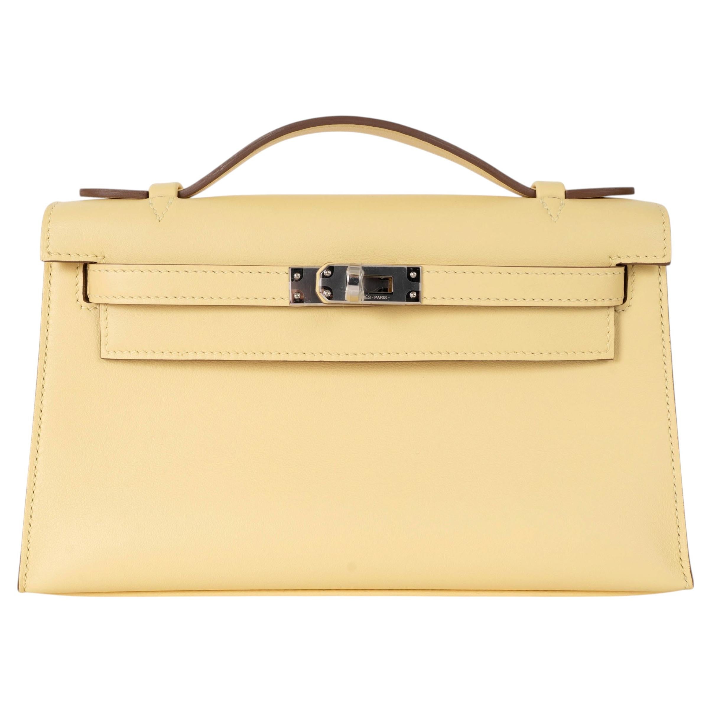 HERMES Poussin yellow Swift leather KELLY POCHETTE Bag Phw