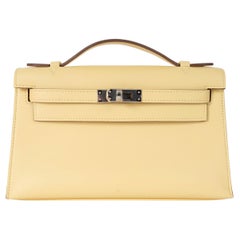 HERMES Poussin yellow Swift leather KELLY POCHETTE Bag Phw