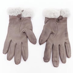 HERMES Princesse grey swift leather silver hardware H lock gloves Sz7
