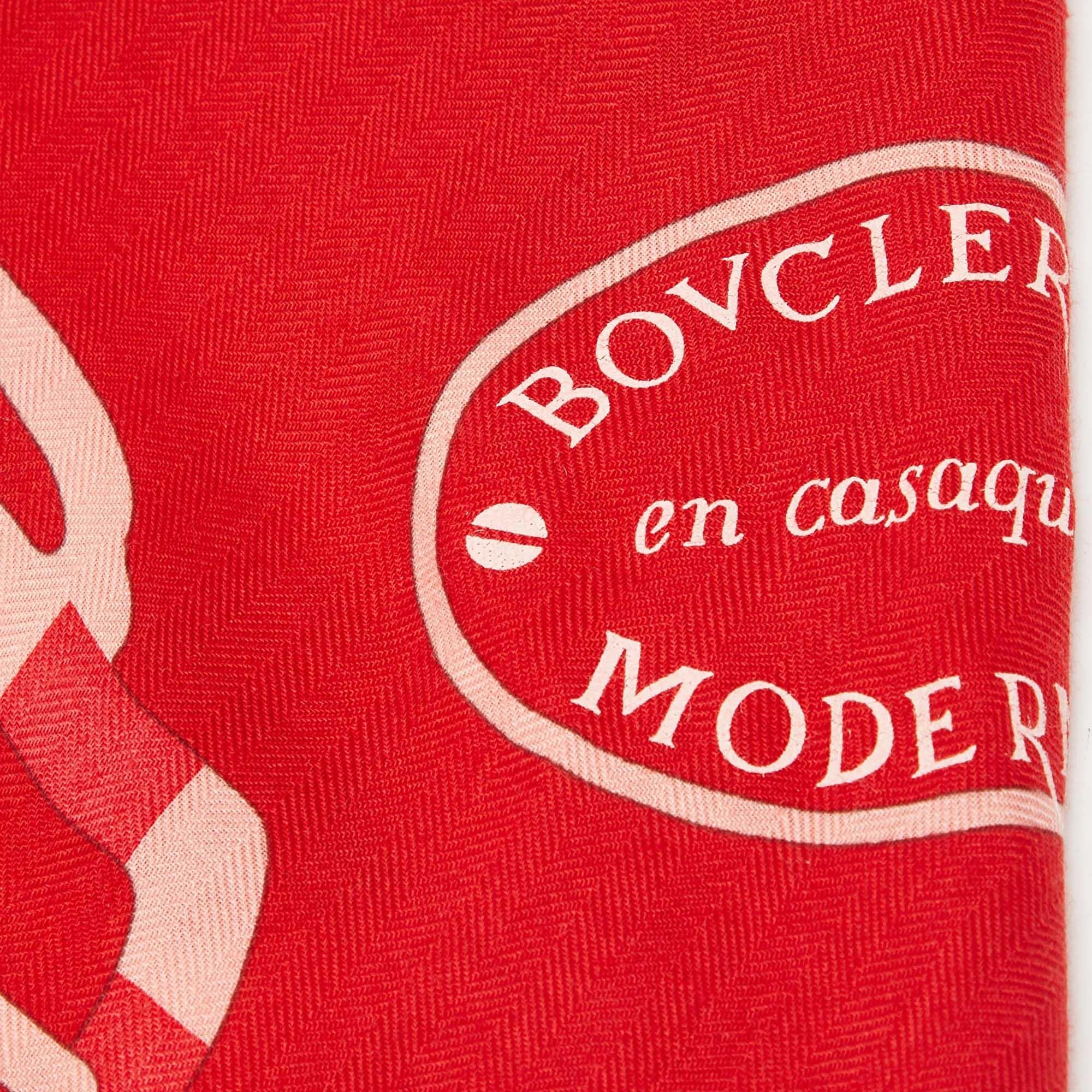 Red Hermès Printed Cashmere Blend Bouclerie Moderne en Casaques Giant Triangle Scarf