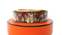 Hermès Printed Enamel Bracelet Tigers in the Herbs Joachim Metz GHW Size 65 RARE