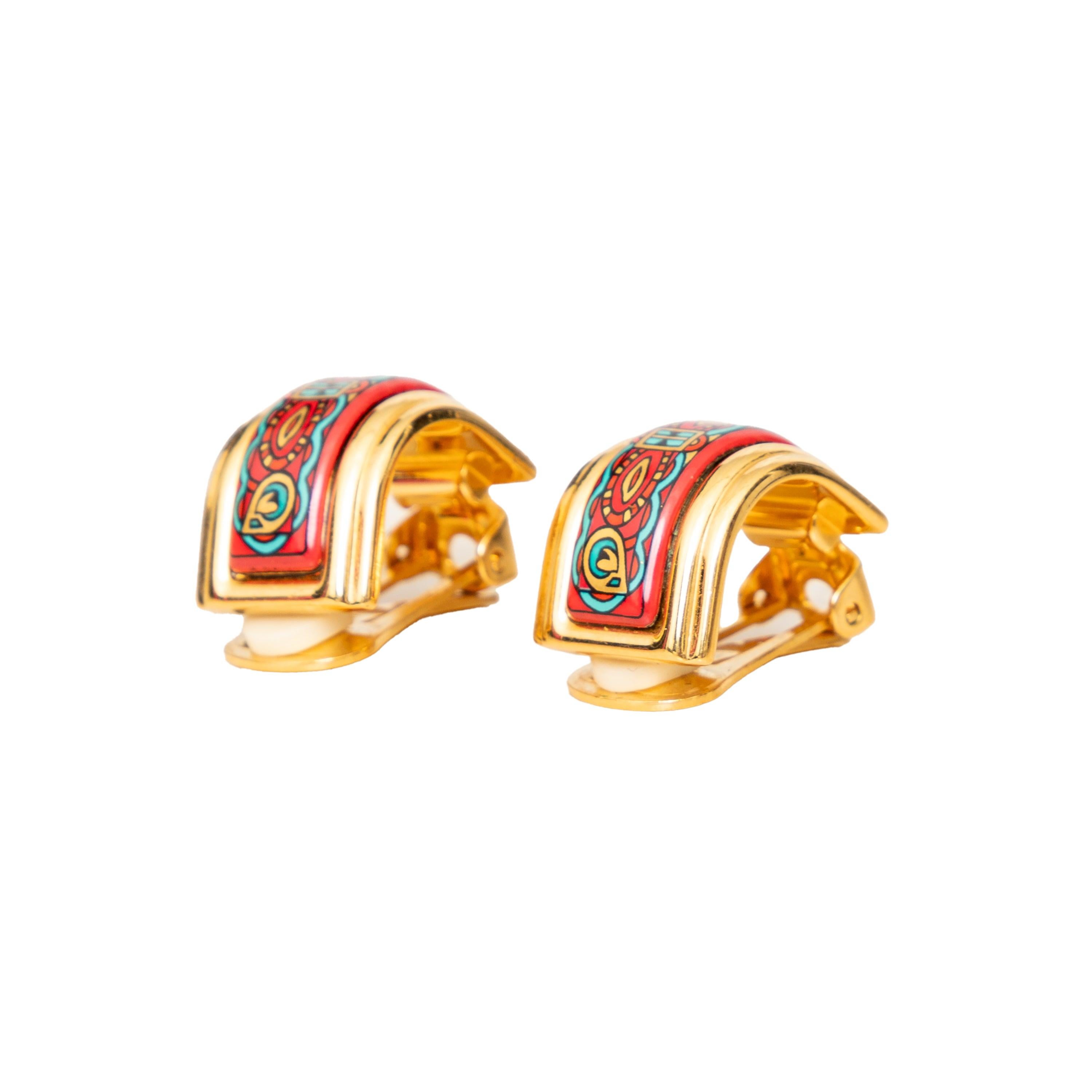 Hermès Printed Enamel Clip On Earrings - '10s In Excellent Condition In Milano, IT