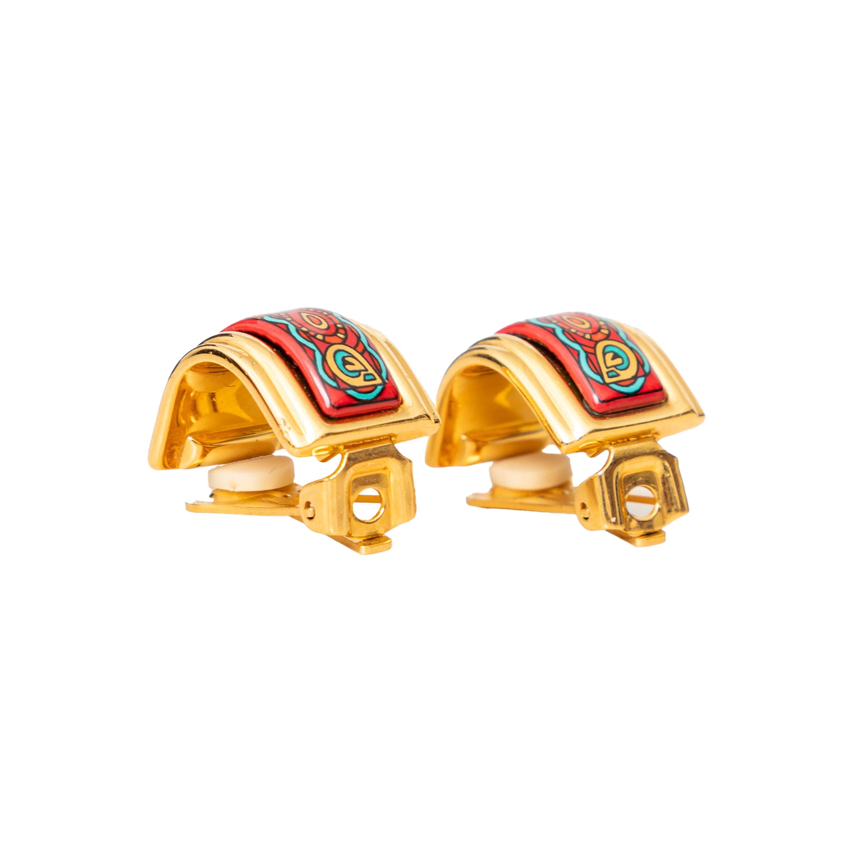 Women's Hermès Printed Enamel Clip On Earrings - '10s
