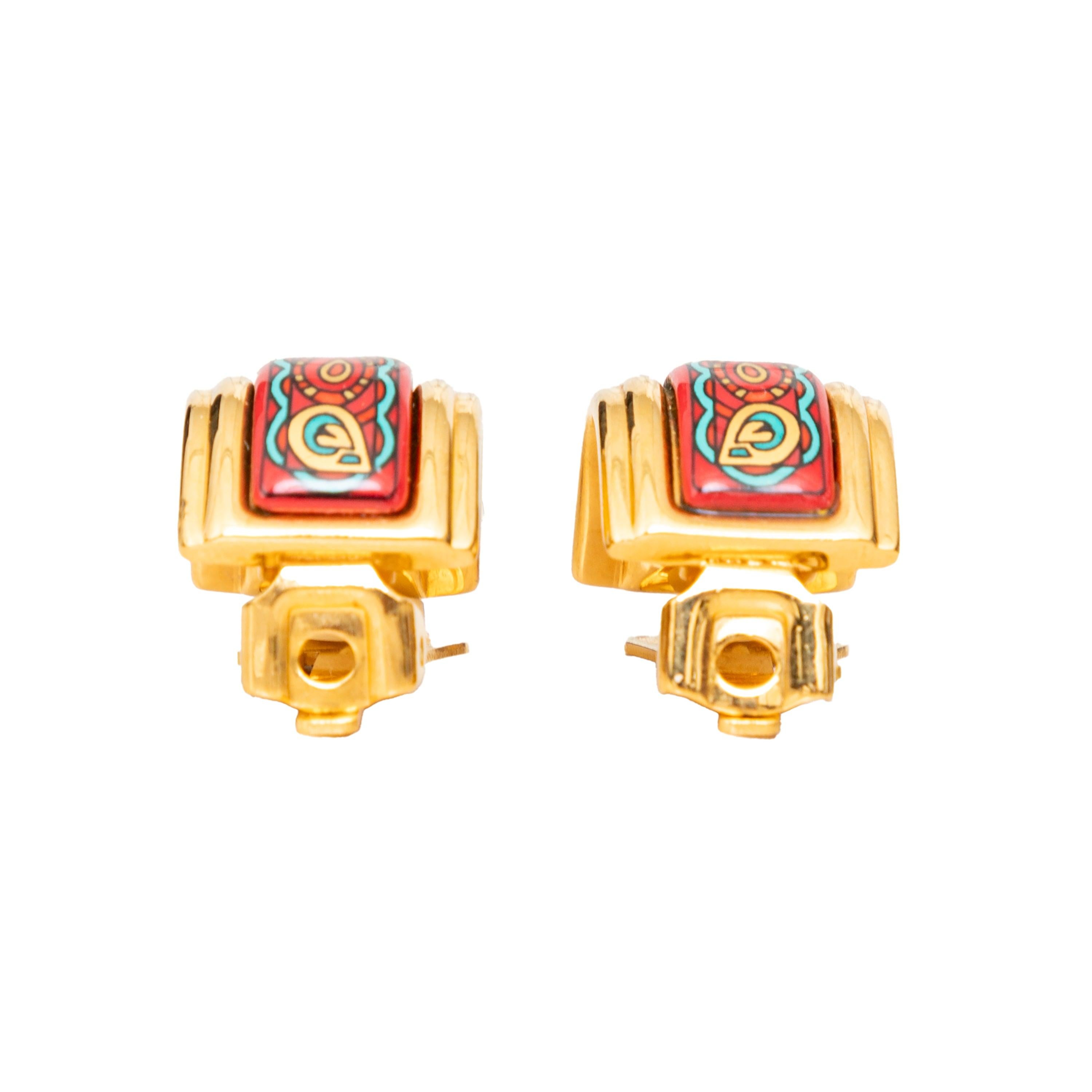 Hermès Printed Enamel Clip On Earrings - '10s 1