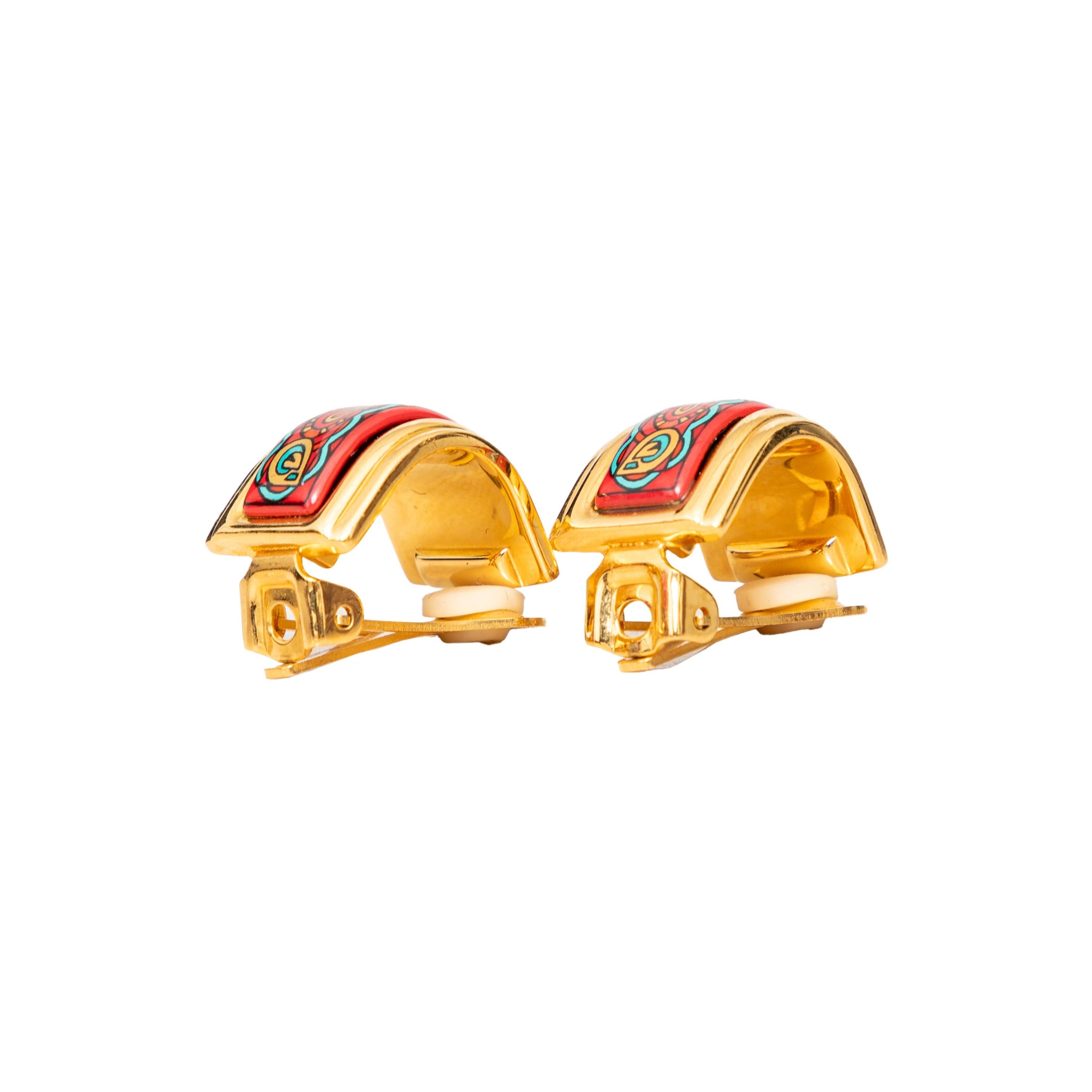 Hermès Printed Enamel Clip On Earrings - '10s 2