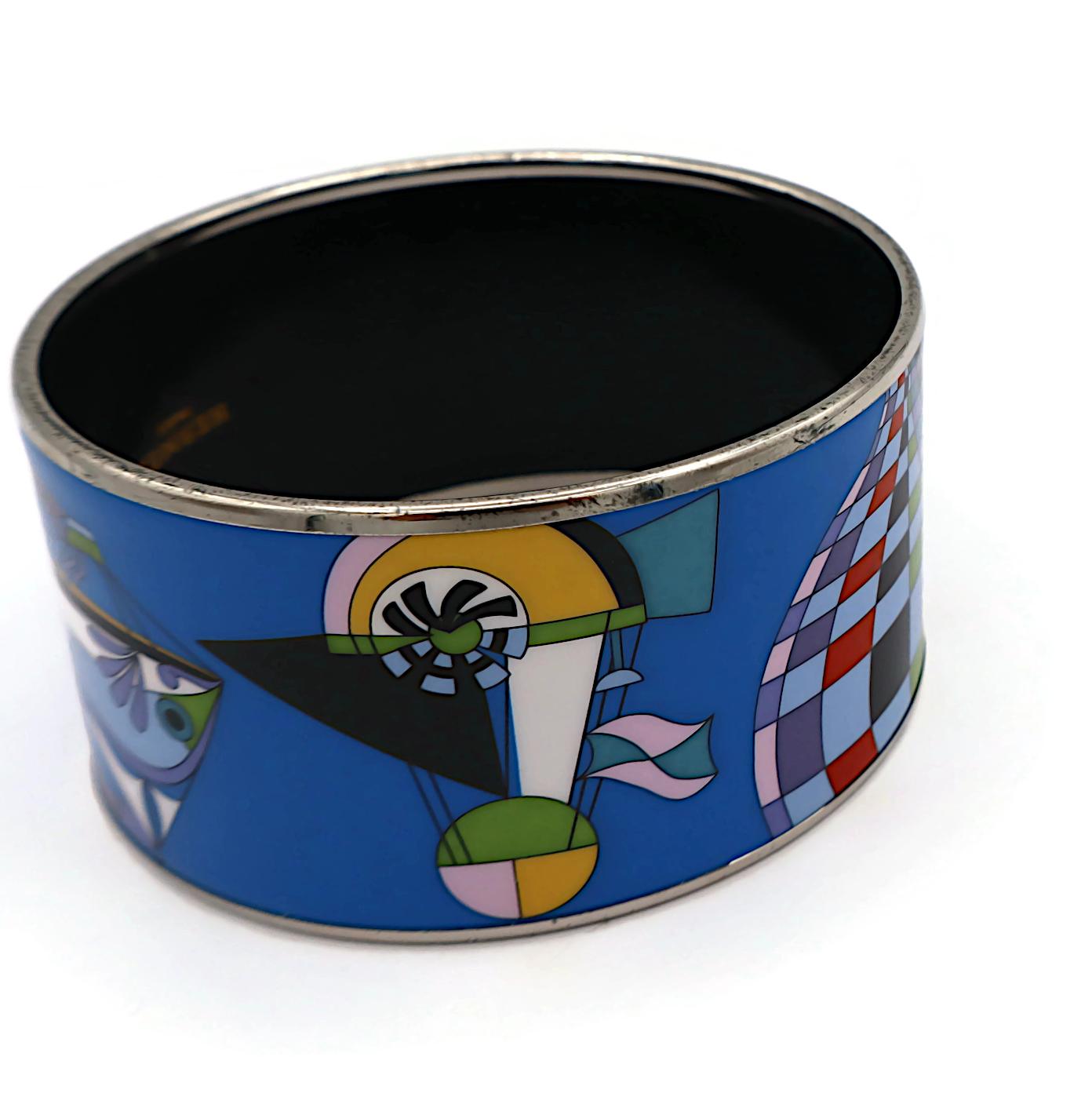 HERMES Gedruckte Emaille-Manschettenarmband Les Folies du Ciel im Angebot 8
