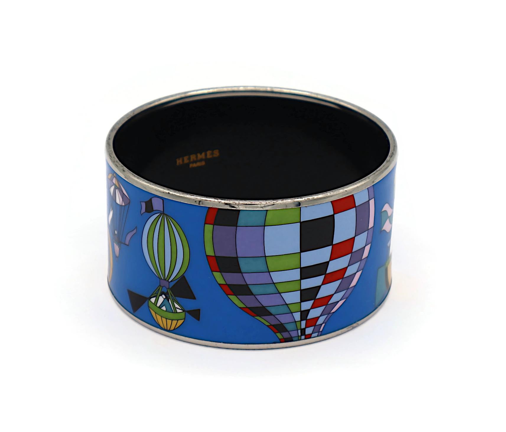 HERMES Gedruckte Emaille-Manschettenarmband Les Folies du Ciel im Angebot 2