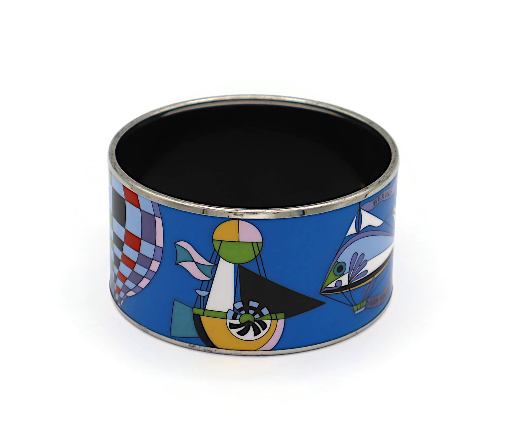 HERMES Gedruckte Emaille-Manschettenarmband Les Folies du Ciel im Angebot 3