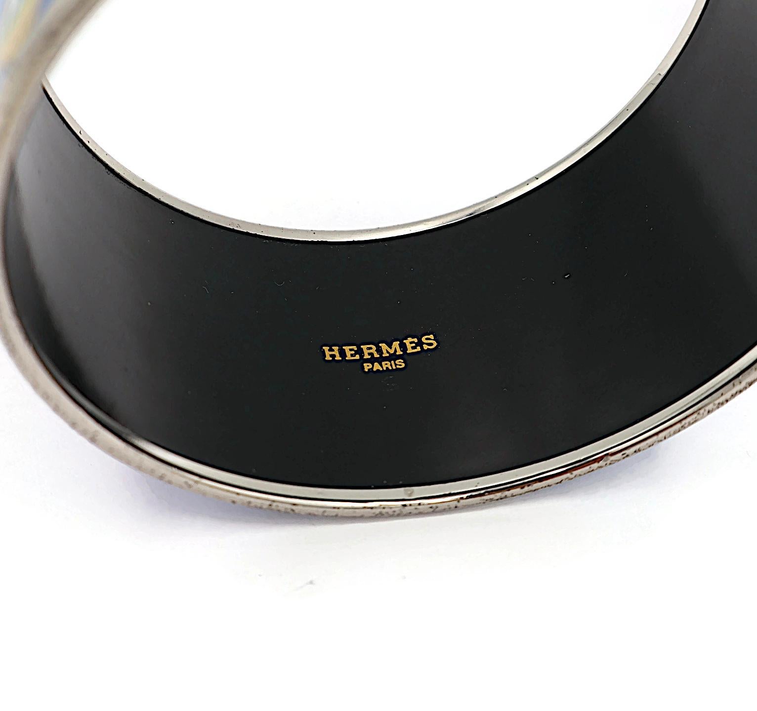 HERMES Gedruckte Emaille-Manschettenarmband Les Folies du Ciel im Angebot 4