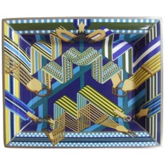 Hermes Printed Porcelain Change Tray Vide-poches 3H Sangles en Zigzag Outremer