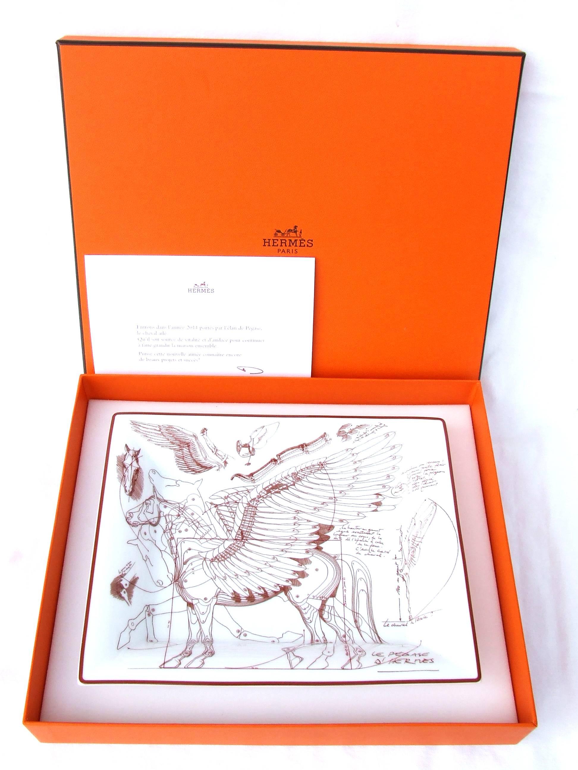 Hermes Printed Porcelain Change Tray Vide-poches Pegase Cheval Aile Horse NIB 8