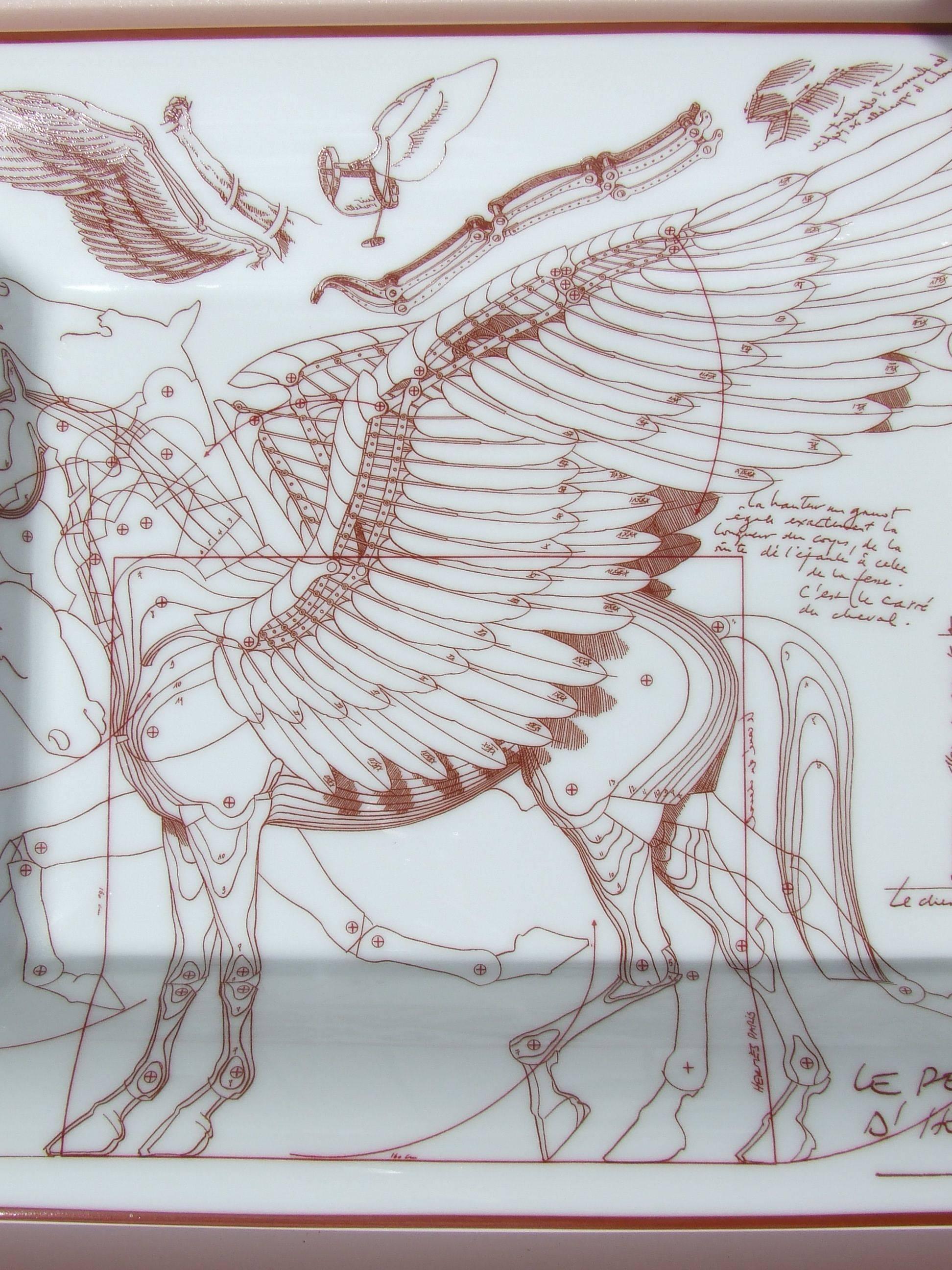  Hermes Porcelaine Imprimée Vide-poches Pegase Cheval Aile Horse NIB Unisexe 