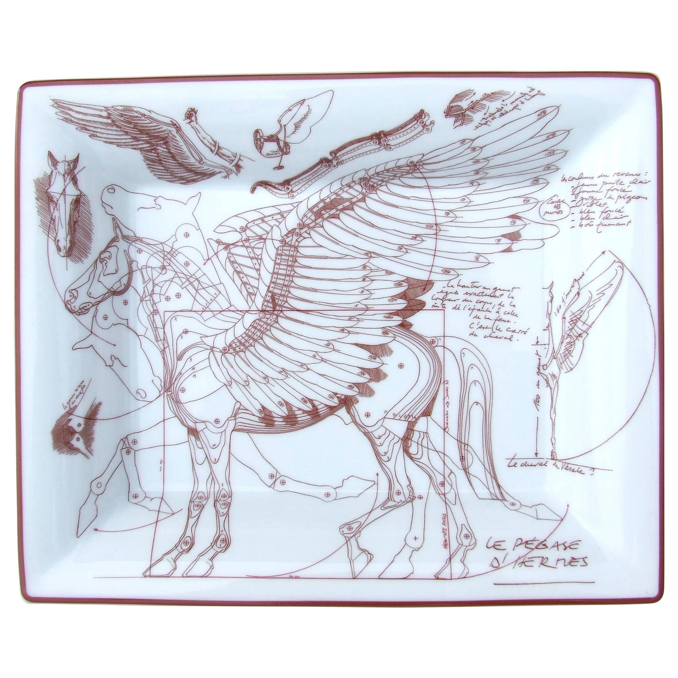 Hermes Printed Porcelain Change Tray Vide-poches Pegase Cheval Aile Horse NIB