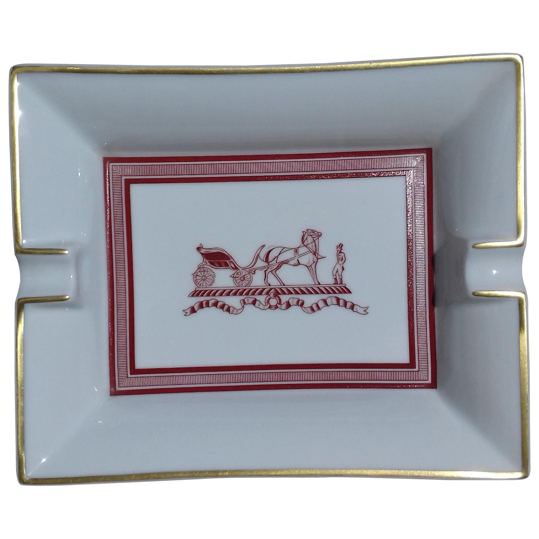 Hermès Printed Porcelain Cigar Ashtray Change Tray Carriage Porcelain