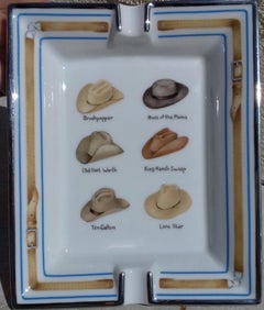 Hermès Printed Porcelain Cigar Ashtray Change Tray Cowboy Hats Rodeo Texas RARE