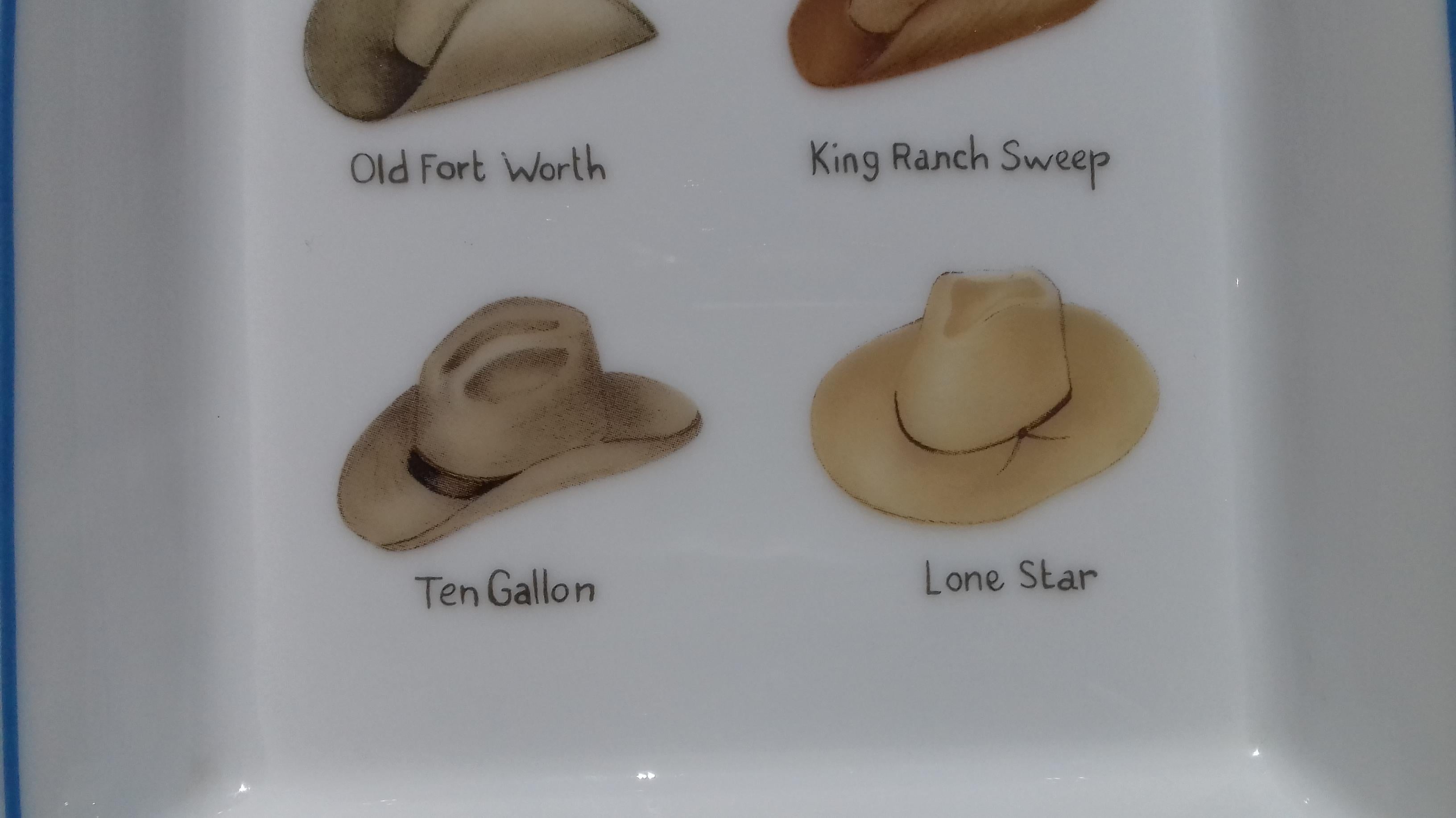 Hermès Printed Porcelain Cigar Ashtray Change Tray Cowboy Hats Rodeo Texas RARE 5