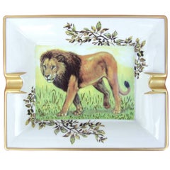 Hermes Printed Porcelain Cigar Ashtray Change Tray Lion Pattern  20 cm