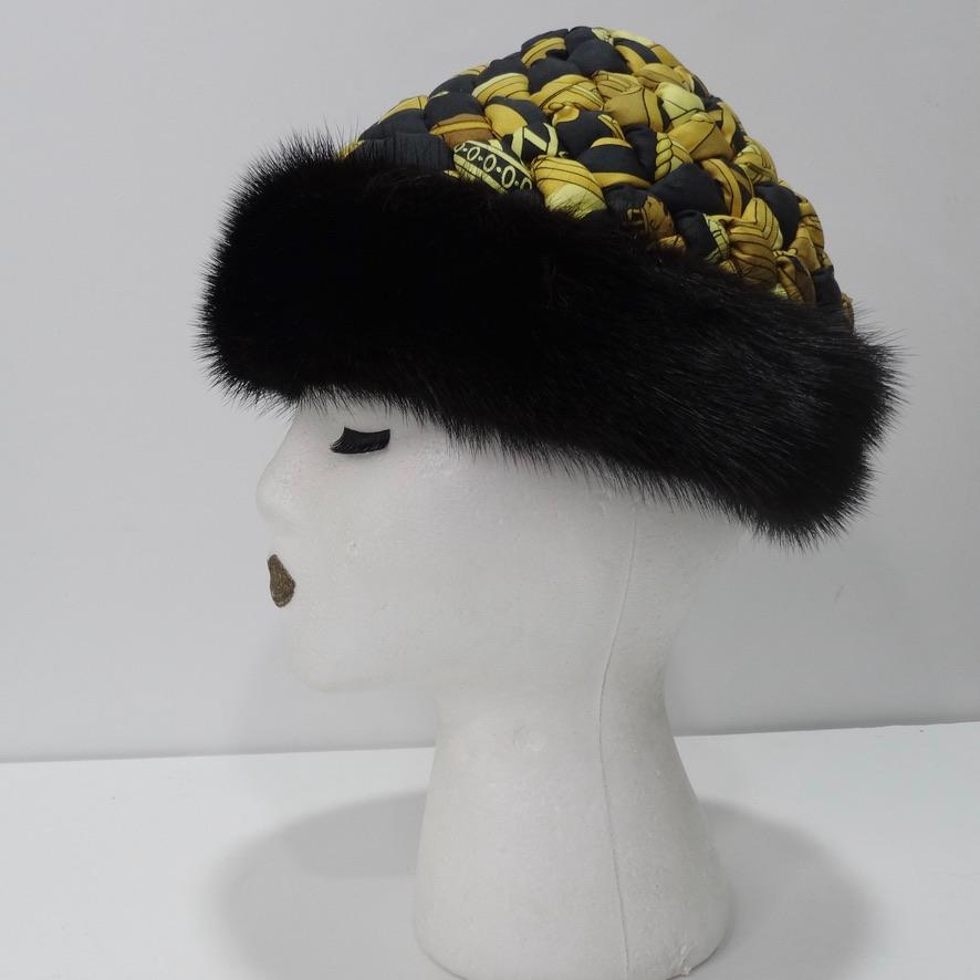 Hermes Printed Silk Fur Cap In Excellent Condition For Sale In Scottsdale, AZ