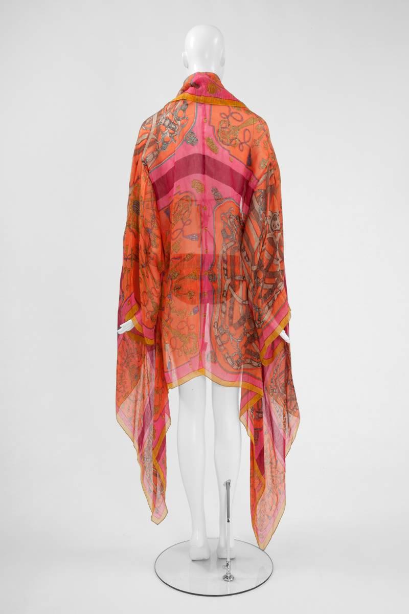Hermes Printed Silk Linen Caftan Jacket  In Excellent Condition In Geneva, CH