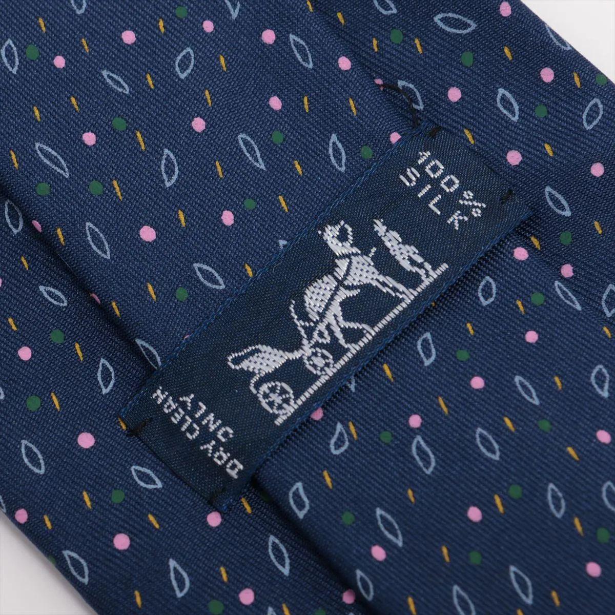 Men's Hermès Printed Silk Necktie Navy Blue For Sale