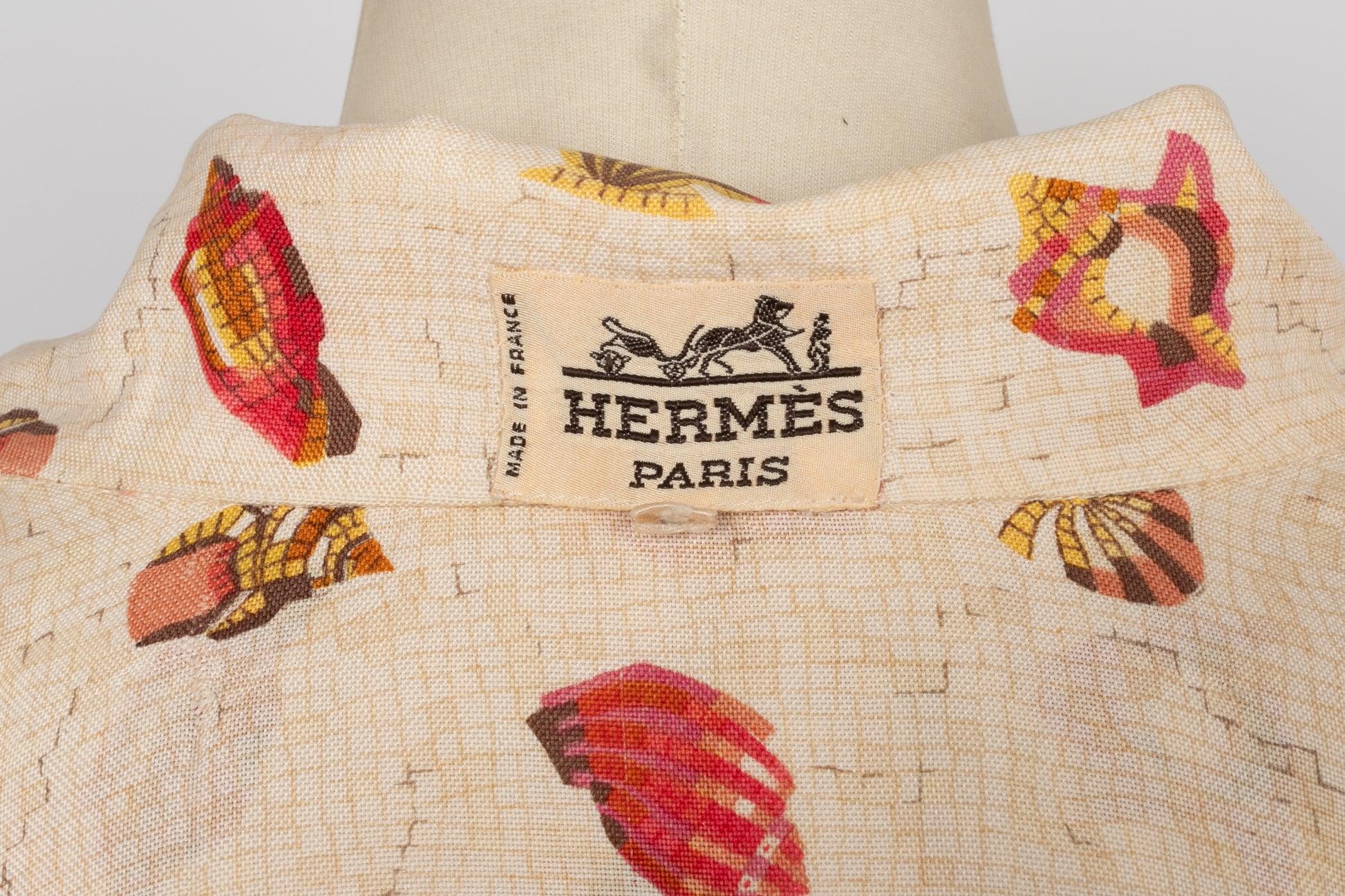 Hermès Bedrucktes Seidenset aus Hemd und Rock im Angebot 6