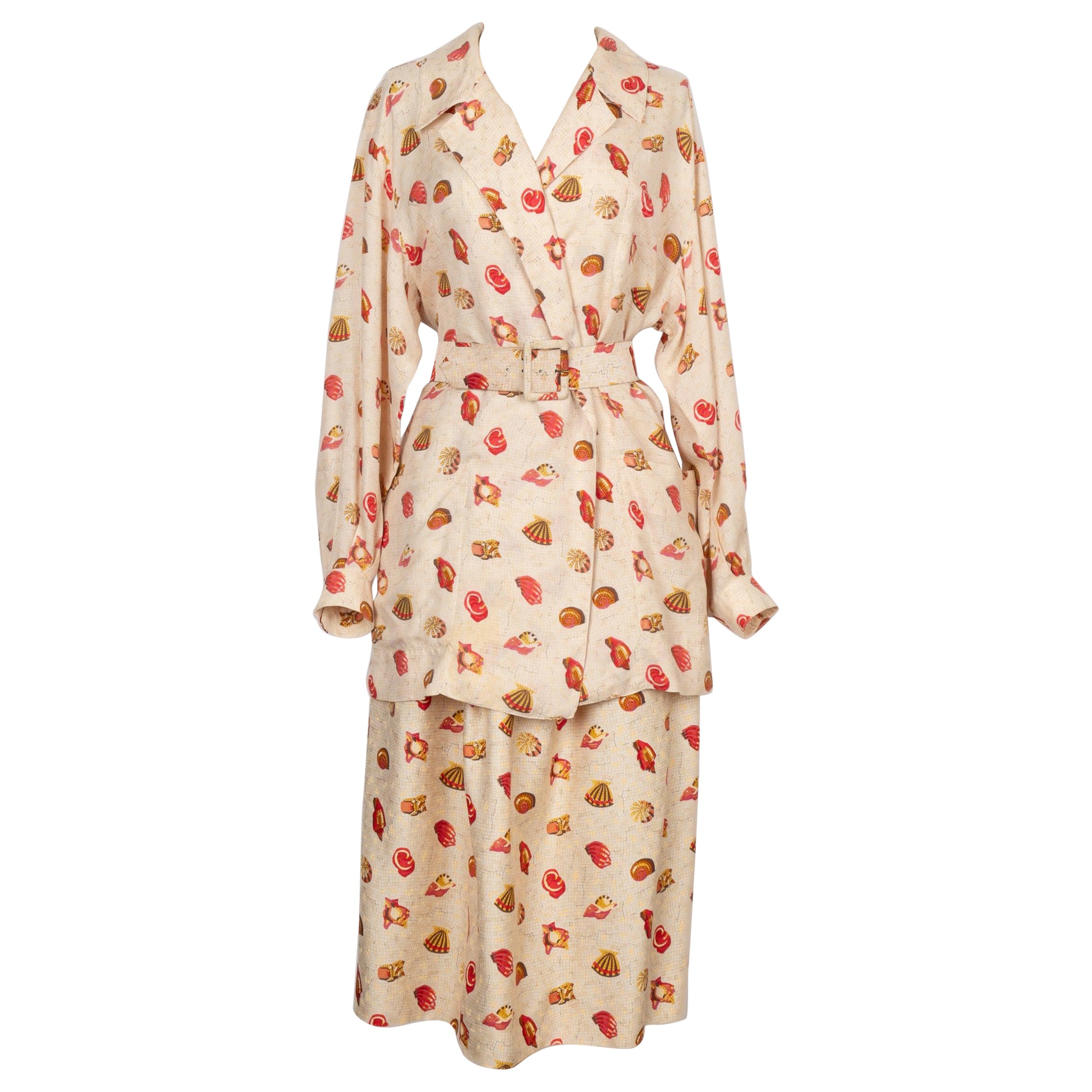 Conjunto de camisa y falda de seda estampada Hermès